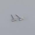 Minimalist S925 sterling silver lightning bolt stud earrings with cubic zirconia stones - 925 Silver / Platinum Silver (with Plastic Ear Nuts)