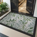 Rectangle anti-slip door mat with green leaf pattern and durable black border - S / Green Branches