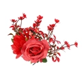 Red artificial flower hair comb with roses and dahlias for bohemian bridal styling - FS48-1 Red