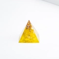 Handcrafted yellow crystal resin pyramid with gold foil and crushed stones for home decor - Citrine