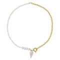 S925 sterling silver pearl necklace with golden chain and teardrop pendant - Gold & White Pearl Stitching Pendant(30起订-GPN17)