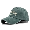 Detail of vintage green cotton baseball cap with white ANGELESS VINTAGE embroidery - Adjustable / Army Green