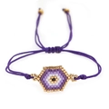 Bohemian purple beaded bracelet with a hexagonal evil eye motif and adjustable cord - Purple Hexagon Evil Eye (MI-B220299G)