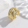 Minimalist gold woven open ring with adjustable intertwined lines on a stone base - Woven Texture Gold Ring (EH867)