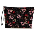 Borsa da trucco floreale nera con motivi di fiori rosa e pratica cerniera per cosmetici - 17*25cm (Lino) con Cinturino / Stile 2-Fiori Rossi Rosa a Pois (Style 2)