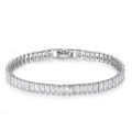 Silver tennis bracelet with rectangular clear zircons in a full circle layout - Platinum Color White Zirconia