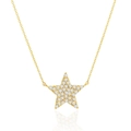 Macro detail of star pendant necklace with sparkling pave-set cubic zirconia stones - Pentagram / Gold