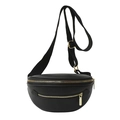 Chic black litchi leather crossbody chest bag with adjustable strap and gold hardware - Black