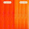 Orange foil fringe curtain showing fluorescent UV light effect versus normal natural light - 1*1m (Fluorescent Effect) / Fluorescent Macaron Orange