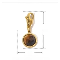 Detail showing dimensions of 20mm length and 8mm tiger eye stone pendant in gold finish - Small Round-Tiger Eye