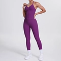 Eng anliegendes lila Yoga-Set mit V-Ausschnitt Top und High-Waist Sportleggings - Pflaumenlila