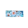 Light blue bohemian elastic wide headband featuring white floral patterns with orange centers - Light Blue White Large Flower