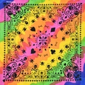 Rainbow tie-dye skull and paisley cotton bandana with poker symbols and spade print - Tie-Dye Colorful Skull (N-15)