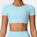 Slim fit light blue athletic crop top made from premium high-stretch brushed fabric - L / Sky Blue