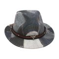 Kids western denim style fedora hat with brown leather band and bull skull emblem - Little Bull Head Decoration (Heart Top) / Black