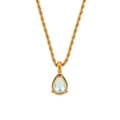 Collana a corda dorata con ciondolo a goccia in gemma blu chiaro su sfondo bianco - Zirconia Celeste