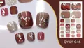 Waterproof gold foil toenail stickers with brown, burgundy, and silver glitter patterns - QYJ21-046 (Brown/Beige/Red/Silver Foil)