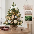 60cm mini Christmas tree set with gold and white ornaments and a burlap base - 60cm Mixed Leaf Set Gold White