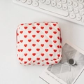 Quilted cotton makeup bag with red heart pattern and zipper closure for cosmetics - White with Red Hearts