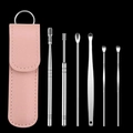 6pcs stainless steel ear pick set with pink leather pouch and portable metal keychain - Pink Leather Case Style (C1436) / Pink