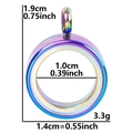 Rainbow plated stainless steel round photo locket with size measurement labels - Inner Diameter 10mm - Cavity Thickness 3.5mm / Colorful