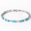 Silver bracelet with rectangular clear cubic zirconia and bright turquoise gemstones - Turquoise & White Zircon Silver