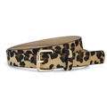 Slim leopard print faux fur belt for women featuring a polished gold square metal buckle - Leopard Print / Camel