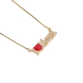 Golden MOM heart necklace with sparkling zircon and red enamel on white background - Heart MOM