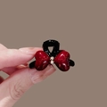 Medium size bow-shaped shark hair clip in burgundy and black with crystal accents - #2 Rhinestone Bow Clip (single) - 4cm