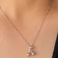 Minimalist silver cherry pendant necklace with a fine metal chain for women - Silver Cherry Necklace (D1384)
