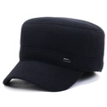 Gorra militar plana negra para hombre en mezcla de lana gruesa con detalle de metal lateral - Azul marino