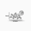 Silver titanium flat back stud with marquise cubic zirconia 5mm x 9.5mm dimensions - Style 4 (T2505-4#) / Silver