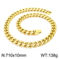 Polished golden stainless steel Cuban link chain necklace for men, 10mm width and 710mm length - 710mm x 10mm (KN225371-Z)