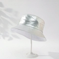 Chic silver metallic PU leather bucket hat with holographic finish and retro vibe - M (56-58cm) / Silver
