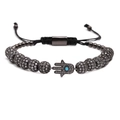 Verstellbares Armband mit Hand der Fatima-Anhänger und Zirkonia-Kugel in dunklem Finish - Schwarz