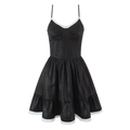 Robe à bretelles style princesse noire élégante avec volants blancs et texture plissée - S / Noir