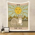 Detailed texture of the sun tarot cat tapestry hanging on a rustic grey concrete wall - 73X95CM (Brushed Fabric) / The Sun (GT220813)