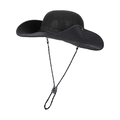 Black wide brim sun hat with mesh crown and striped drawstring for outdoor hiking - Black