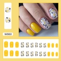 Mustard yellow medium square press-on nails with floral leaf silhouette and solid design - Yellow Leaf Silhouette Style (W860)