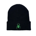Berretto in maglia nera con ricamo di ragno verde, cappello di lana invernale caldo per esterno. - Elastico 55-60cm / Ragno Nero-Verde