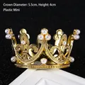 Gold mini pearl crown cake topper with hollow design, 5.5cm diameter for birthday party - Plastic Style / Mini Gold Plastic Style