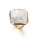 Golden stainless steel ring featuring a square white mother of pearl inlay for women - US 7 / White (KR104237-WGKL)