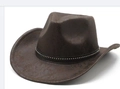 Dark brown leather western cowboy hat with vintage texture and studded band detail - M (56-58cm) / Brown Leather-like Cowboy Hat / Brown