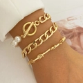 Ensemble de trois bracelets à maillons dorés avec perles et fermoir à bascule au poignet - HS596-24 Or Perle Fermoir T Ensemble 3pcs