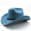 Detailed view of the sky blue suede texture and black woven band on this western cowboy hat - M(56-58cm) / Peacock Blue (Suede)