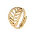 Adjustable golden ring with minimalist hollow leaf pattern for vintage fashion styles - Leaf Texture-Gold