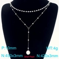 Collana a doppio strato argento con pendente a Y in perla e design con nappe - Colore Acciaio (KN289074-Z)
