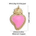 Pink enamel strawberry charm pendant in gold copper finish with dimension specs - Copper / Pink Enamel Strawberry Shape Pendant (YSN035-05)