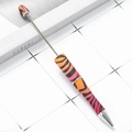 DIY beadable pen featuring a vibrant orange and pink tiger print pattern with silver trim - Orange and Black Tiger/Zebra Stripe (49)