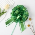 Detail of green snow gauze ribbon bow with metallic luster for gift packaging decor - Dark Green